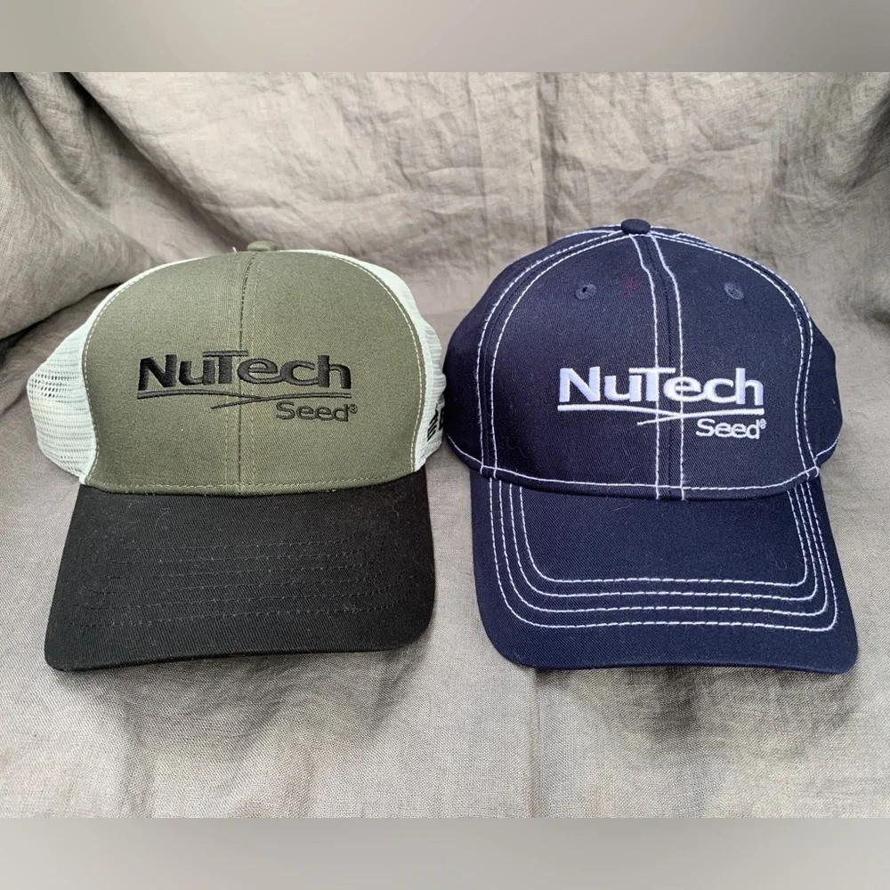2 NEW! NUTECH SEED NU TECH SEEDS NAVY BLUE FARM FARMING HAT CAP Mesh K-Products